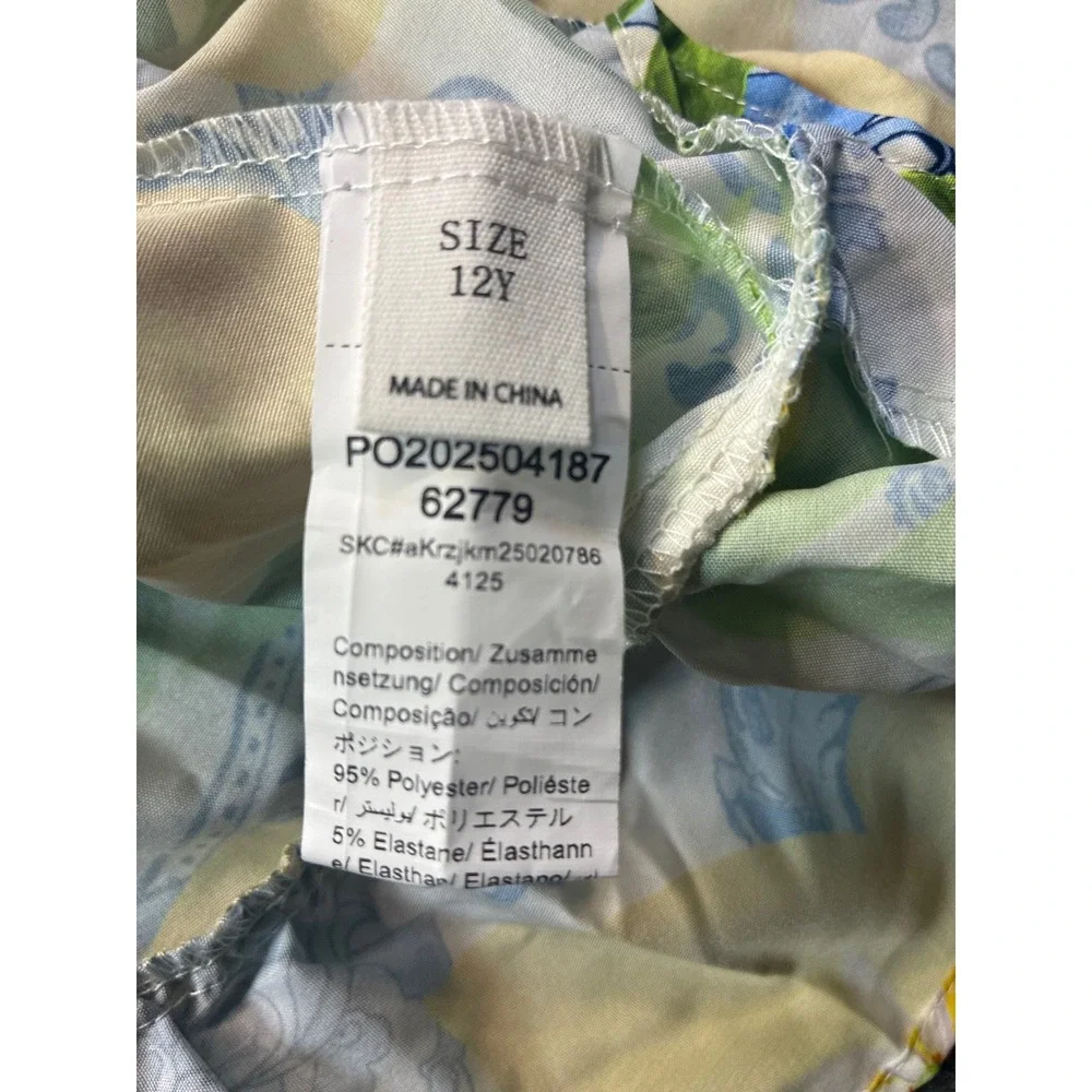 Girls Lemon Citrus Tile Print Tiered Smocked Sundress Floral Yellow Blue 12Y